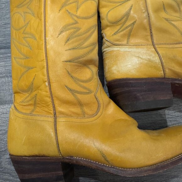 Tony Mora Cowboy Boots Yellow Tall Western Wmns Size 8.5 Stitched Leather 6400 5 - Picture 9 of 12